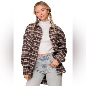 Stylish Plaid Shacket with Brown and White Accents Shacket